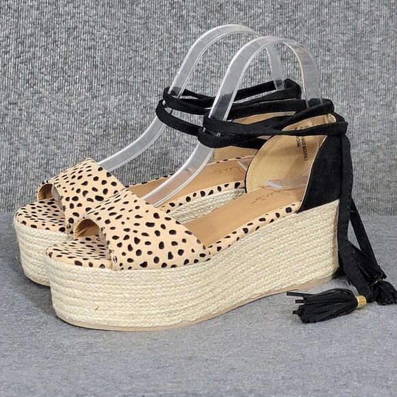 Lulus Shoes Womens 7 Brown Cheetah Animal Print Platform Espadrille Sandals - Picture 1 of 9